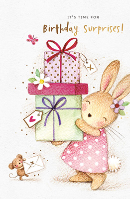 birthday card for a little girl. cute bunny rabbit design